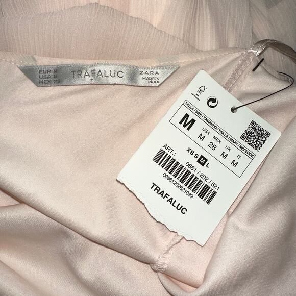 ZARA Chiffon Halter Maxi Dress Lace Crochet Grecian, Pale Pink NWOT - Picture 11 of 11